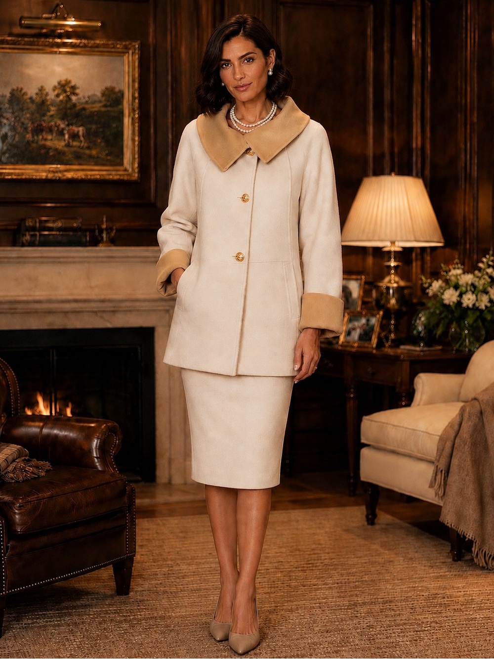 St. John Sport Reversible Cream and Tan Angora Jacket - Size M